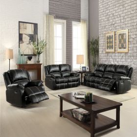 Zuriel Black Synthetic Leather 3PCS Living Room Recliner Set