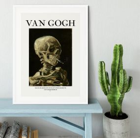 Head of a skeleton with a burning cigarette Titled Framed Print (Color: White, size: 24" x 16" / 60cm x 40cm approx)